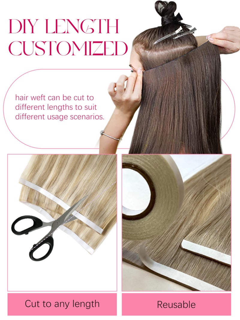 Lacer Genius Weft Tape in Hair Extensions Human Hair 18 Inch Tape in Weft Real Human Hair Tape ins Hand Tied Light Brown with Platinum Blonde Color 50g - Image 3